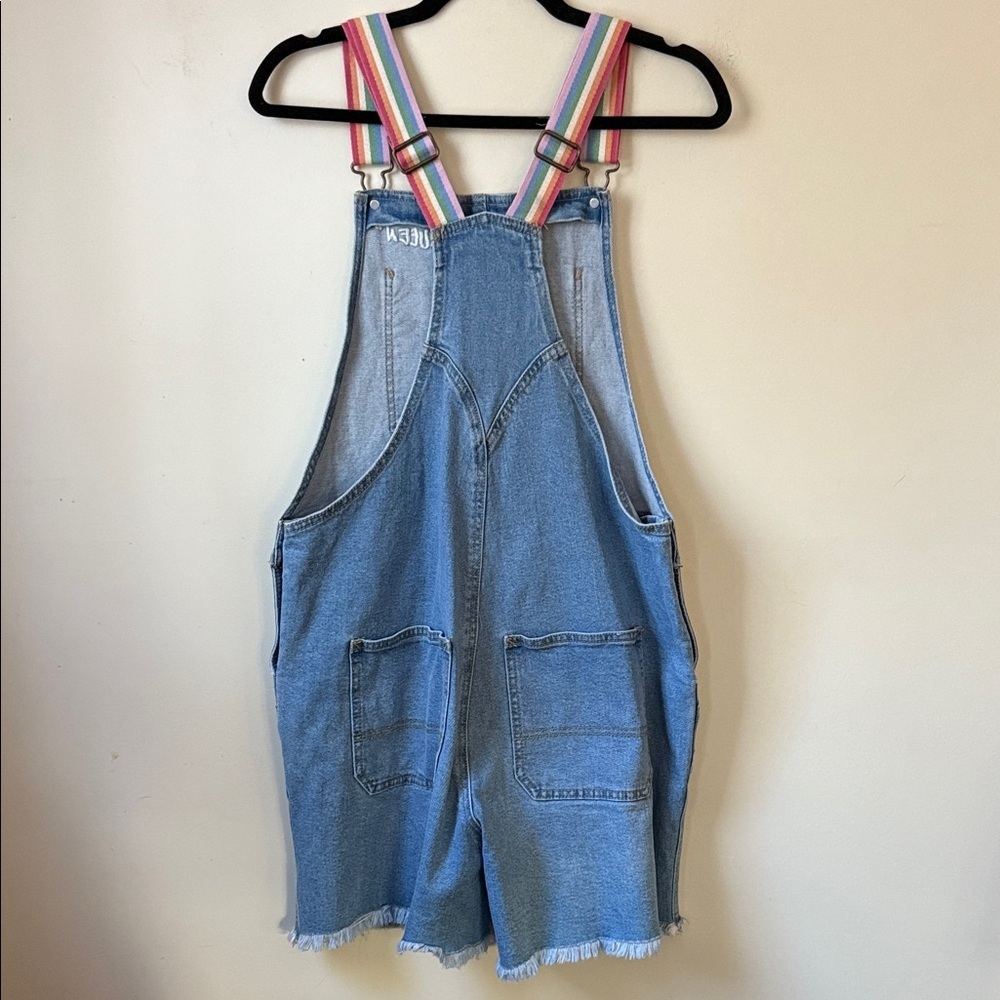 Super Cute Women's Denim Overalls with Rainbow Patch - Picture 3 of 7